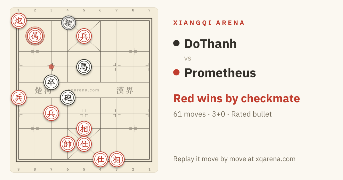 The final position of Prometheus vs DoThanh on a Xiangqi board